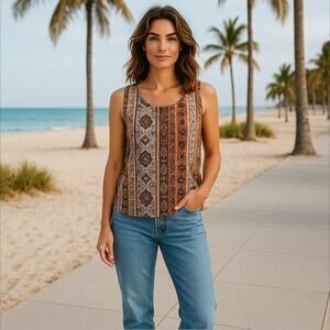 Vivace Boutique Boho Print Cross Back Sleeveless Blouse Size M